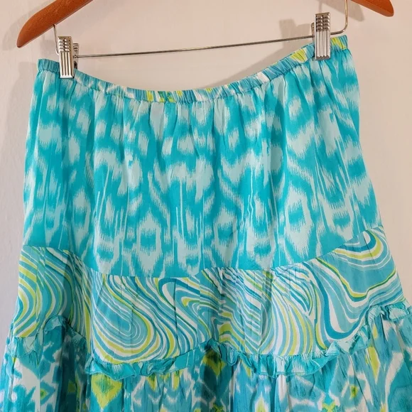 VTG Choices Blue Tiered Maxi Skirt Sz M Cotton Elastic Waist Cottagecore Boho - Picture 3 of 11